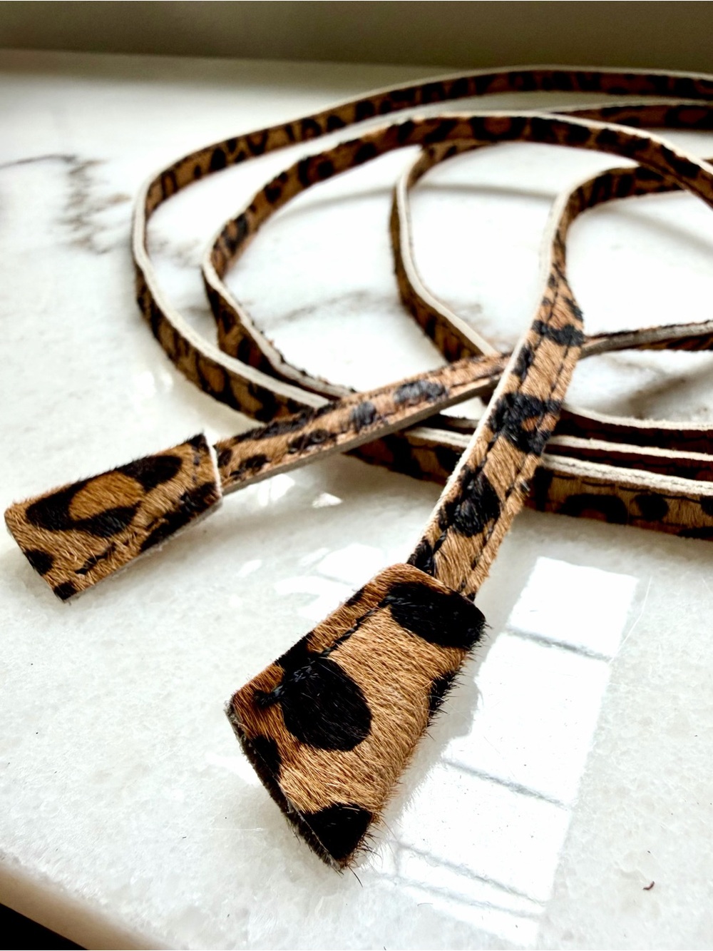 Zara Animal Print Calf Hair Leather Wrap Tie Belt, One Size